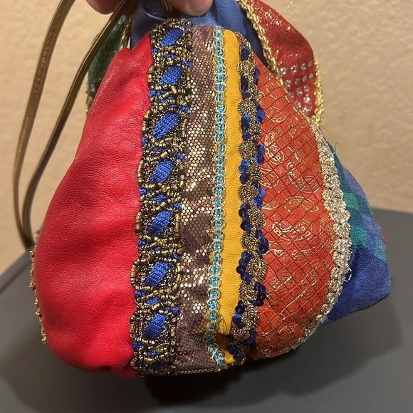 Rita Diana for Mylinka colorful leather sequin vintage scrunch purse bucket boho - Picture 6 of 16